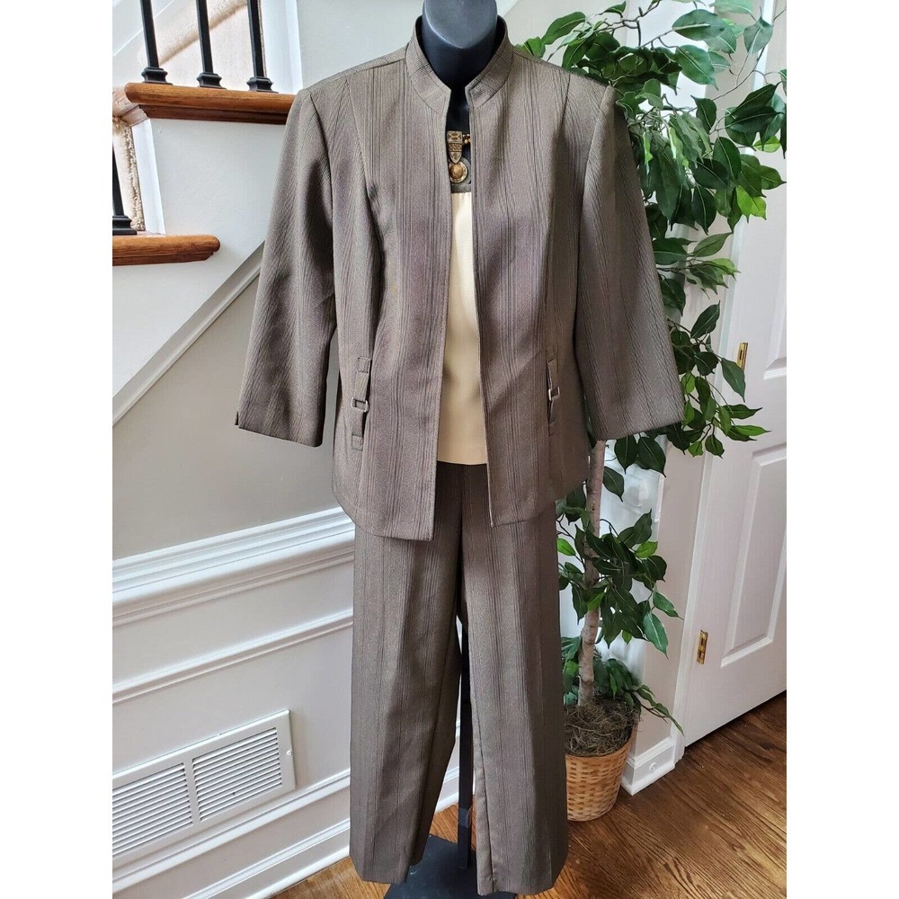 Perceptions Women Brown Polyester Single Breasted Blazer & Top, Pant 3 Pc 12